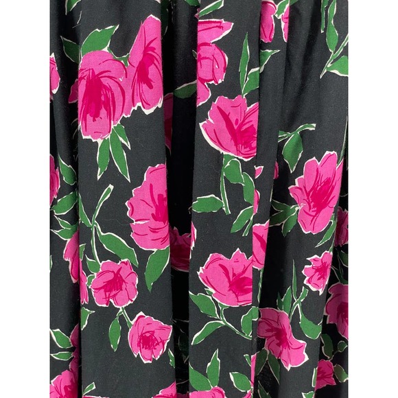 Floral Fit and Flare Sleeveless Pink Black Midi Rockabilly Dress Medium - Picture 5 of 8